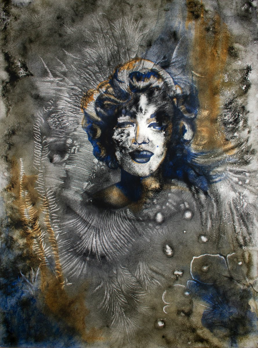 Organic Portrait Oil Painting By Milena Nicosia, 41 X 55", Marilyn S Version Number 1, Original Artwork