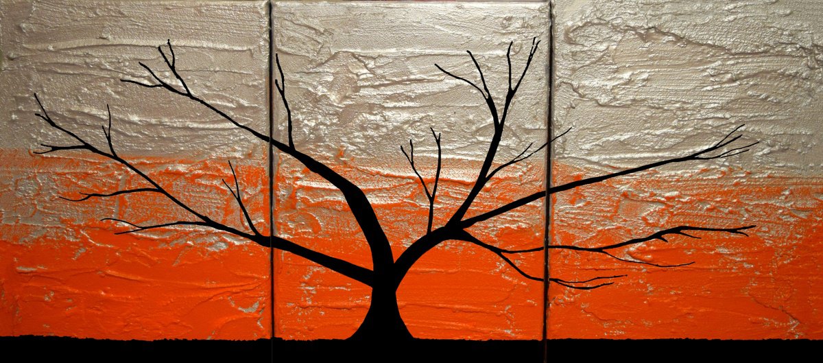Surrealistic Abstract Painting By Stuart Wright, 48 X 20", The Orange Tree, Original Artwork