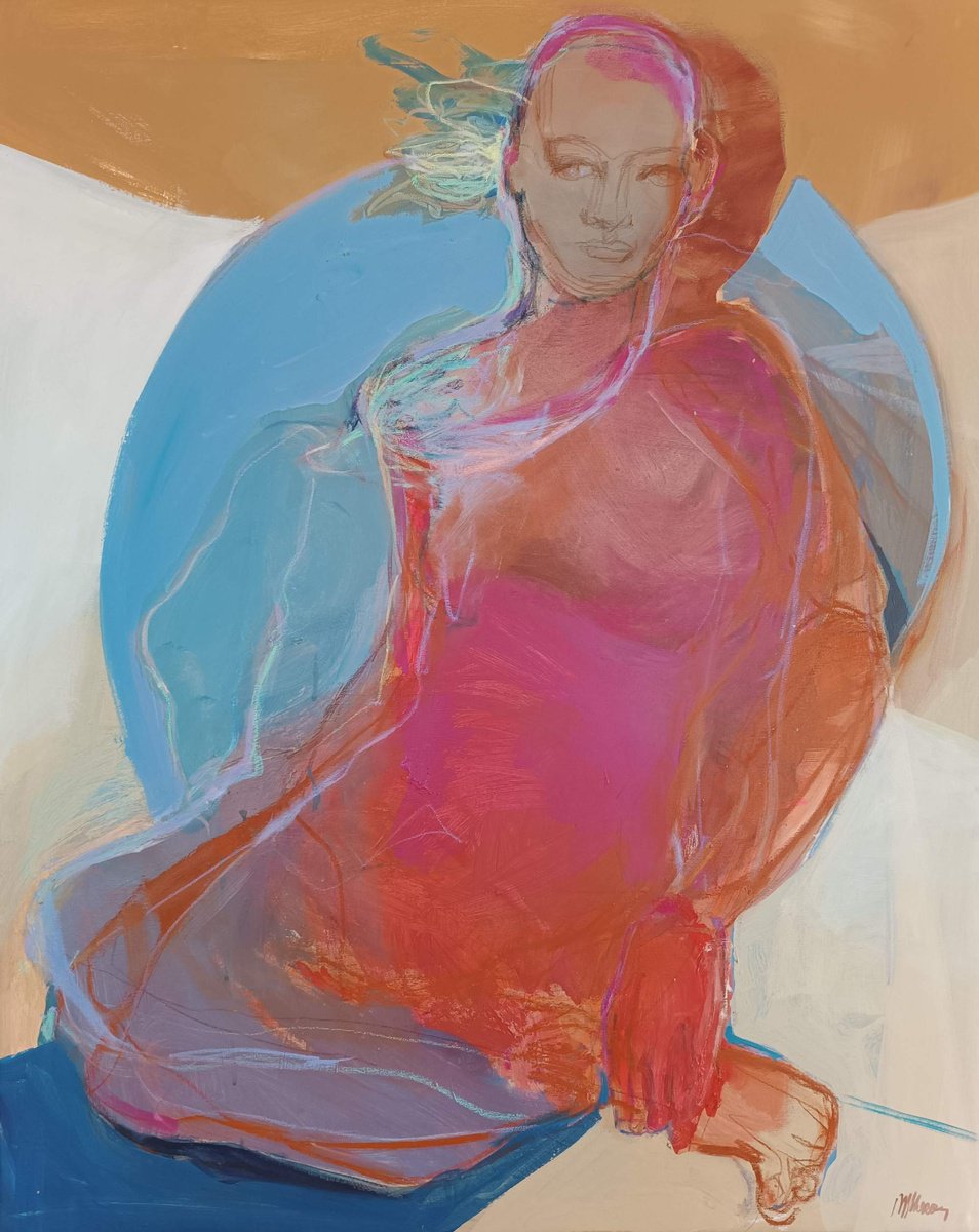 Abstract Portrait Acrylic Painting By Magdalena Morey, 31 X 39", Revealed To Herself, Original Artwork