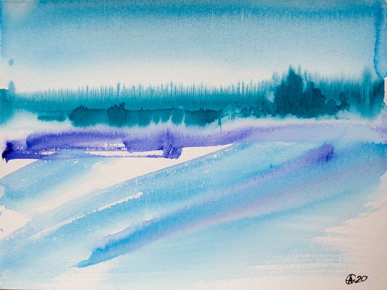 Abstraction landscape. Spanish series. #2 cold. Small interior gallery wall white watercolor acuarelle