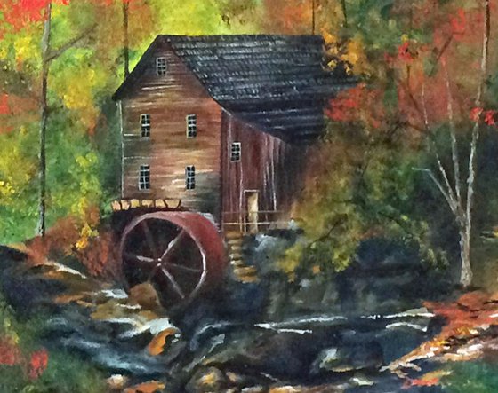 Old Water Mill Fall Landscape a housewarming gift for newly weds or anniversary