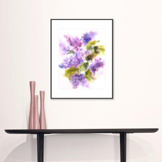 Lilac bouquet, impressionist watercolor flowers