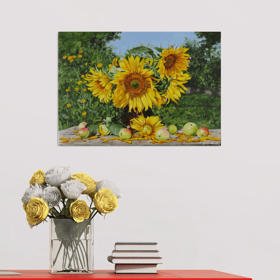 Sunflowers and Apples Still Life
