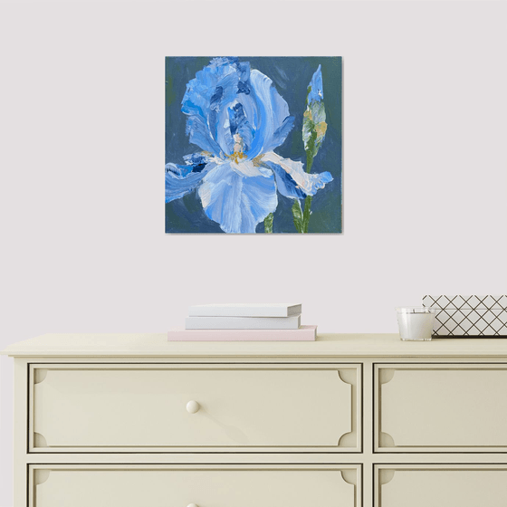 Blue iris original painting on canvas. Flowers