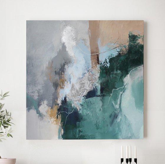 "Coast" Abstract green gray brown art