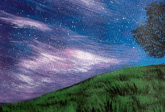 grass at night time oil paintings