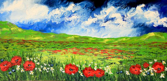 Wildflowers poppies and daisies painting