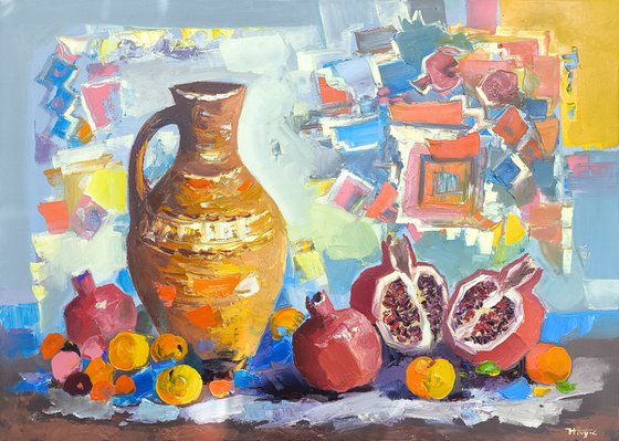 Clay Jug and Pomegranates