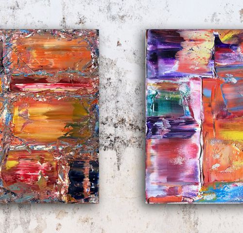 "Losing It" - FREE USA SHIPPING - Original PMS Abstract Diptych Oil Paintings On Canvas - 40" x 16" by Preston M. Smith (PMS)