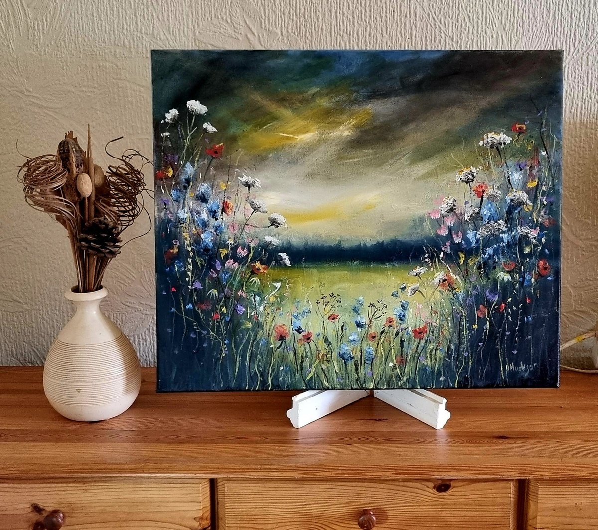 Storm of Wildflowers 24x20x0.5 Landscape Oil Painting by Hayley Huckson