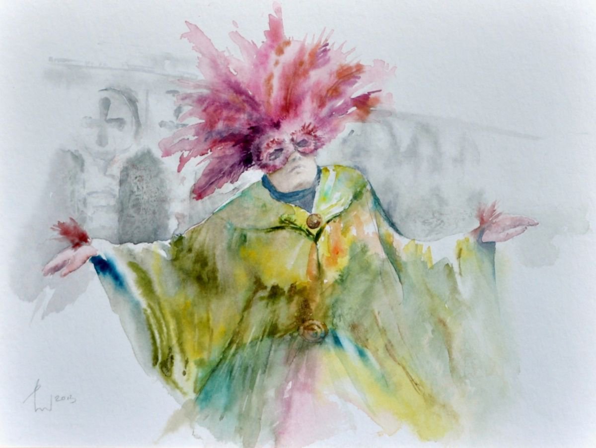 CARNEVALE 3 original watercolor by Beata van Wijngaarden