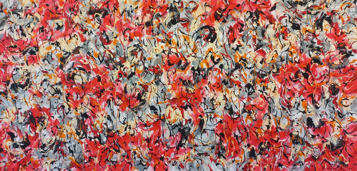 Abstract Acrylic Painting By Max Yaskin, 84 X 42", Expression 10 By M.y., Original Artwork