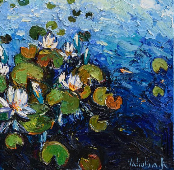 Water lilies Original Oil painting 90 x 90 cm FREE SHIPPING