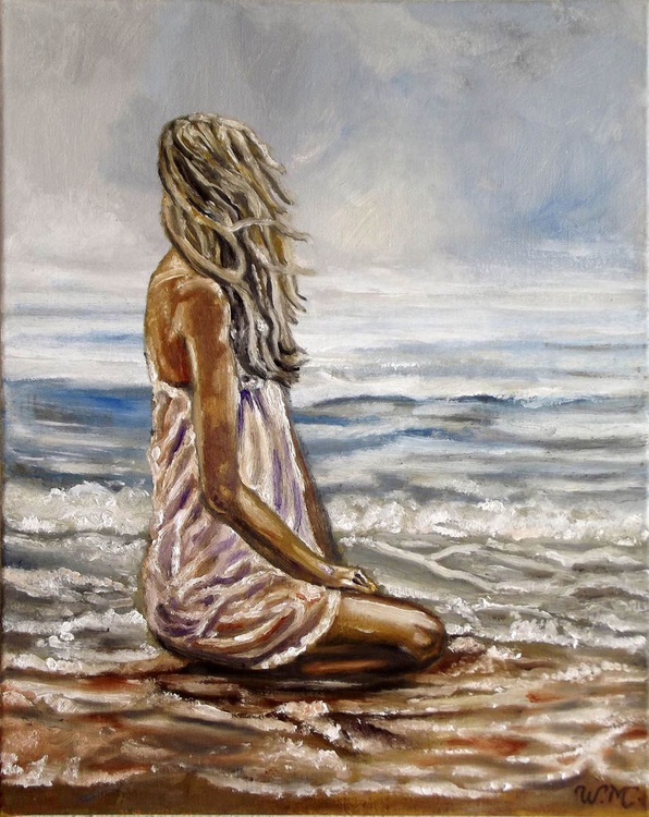 Get Wallpaper Seaside Girl Moment Of Meditation Oil Painti Artfinder For Android
