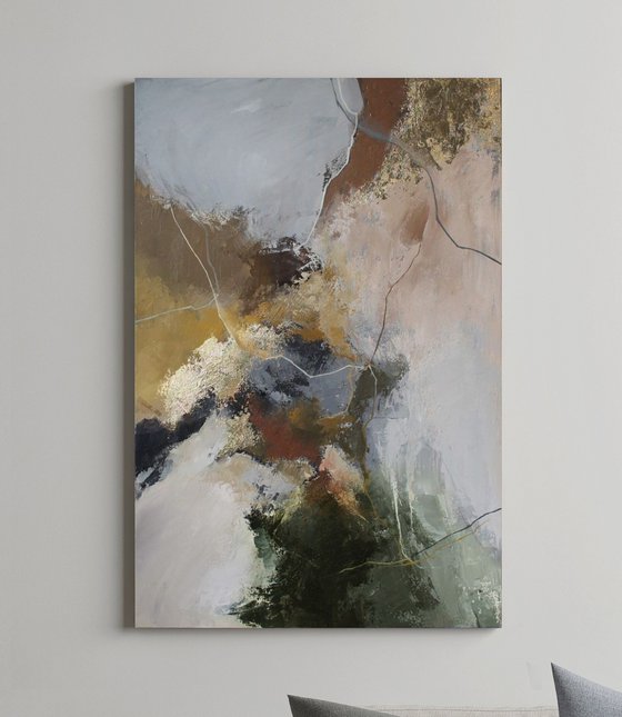 "Green Rime 2" Abstract green brown gray art