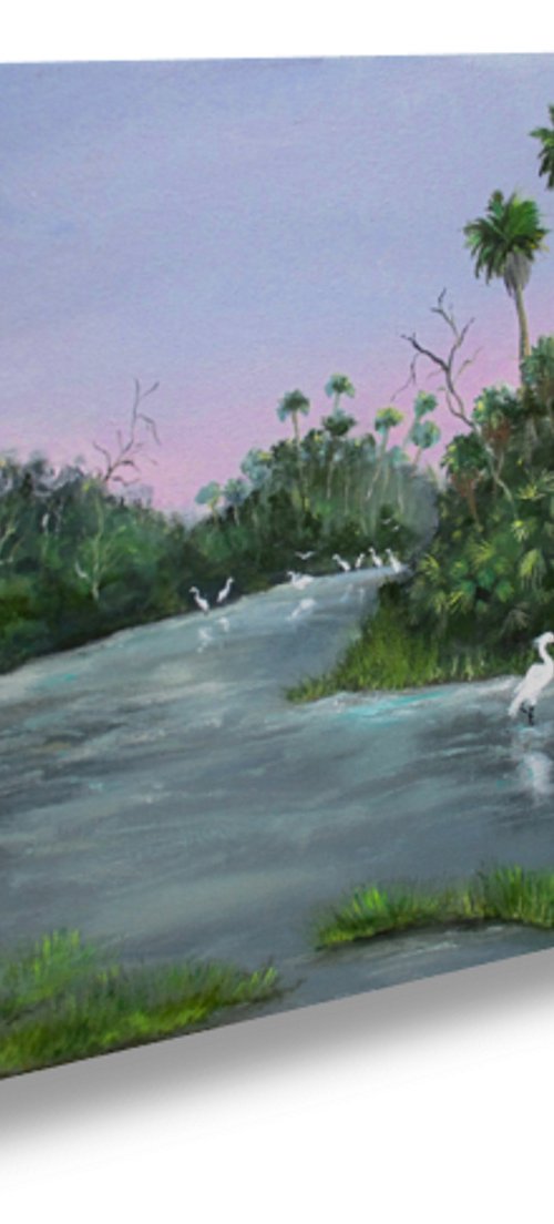 Florida Egrets - acrylic original painting on stretched canvas by Galina Victoria