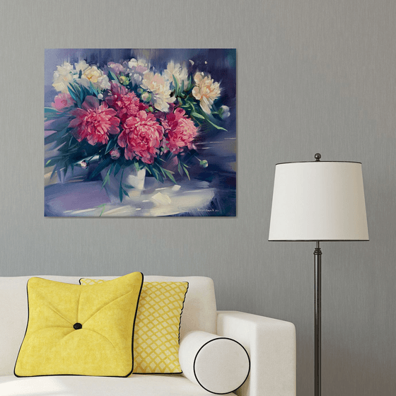 Peonies in a White Vase