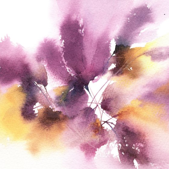 Small floral painting with abstract purple flowers