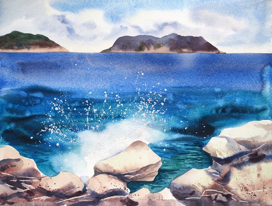 Mediterranean sea - original seascape watercolor