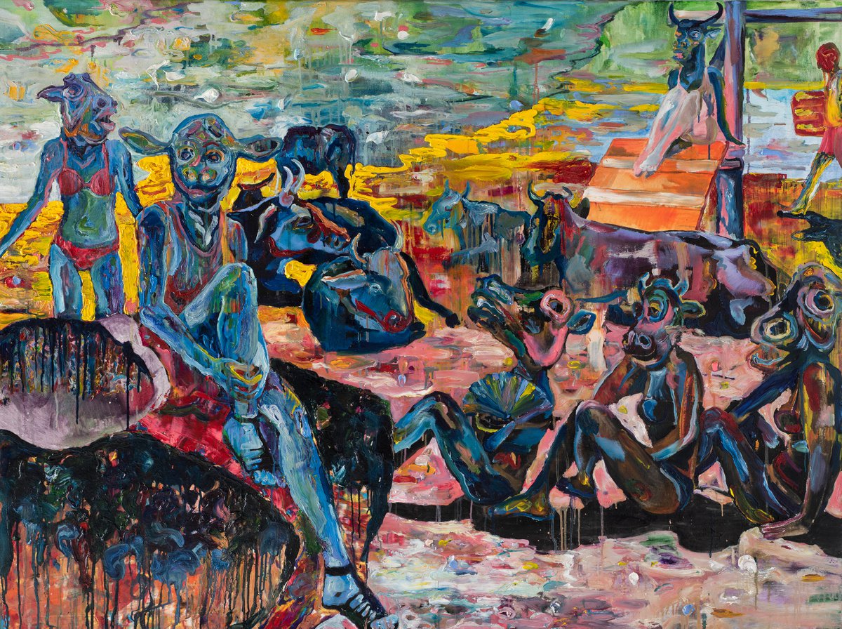 Surrealistic Portrait Oil Painting By Dominic Virtosu, 68 X 51, Hello Ladies, Original Artwork