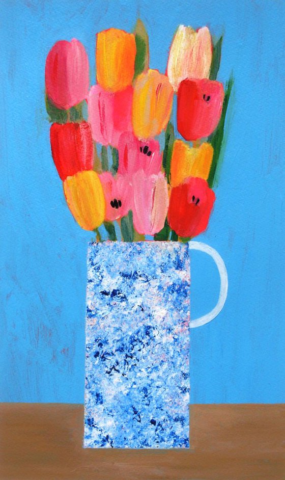 Tulips on Blue