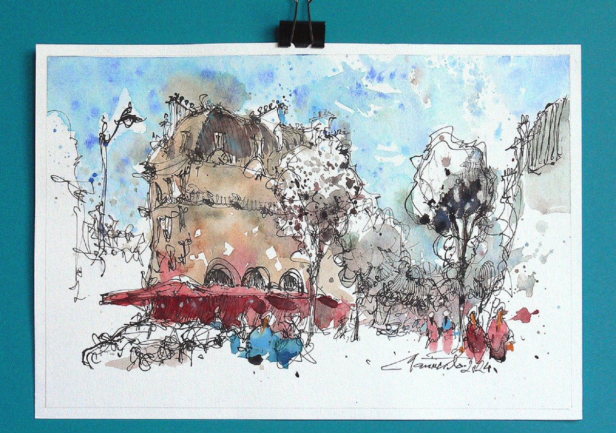 Impressionistic Cityscapes Watercolour By Marin Victor, 11 X 7", Paris, Watercolor Art., Original Artwork