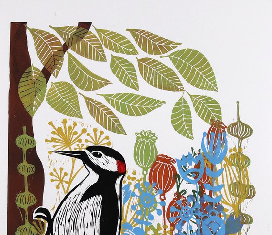 Woodpecker and Flowers