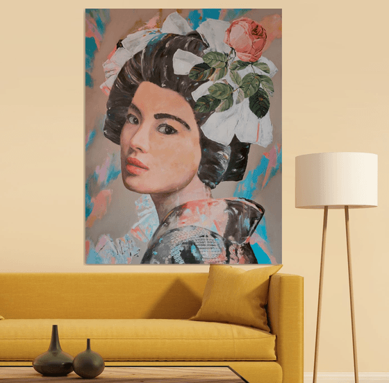 Mysterious Rose Collection - Mineko - Orient - Art-Deco - Portrait - XL LARGE PAINTING