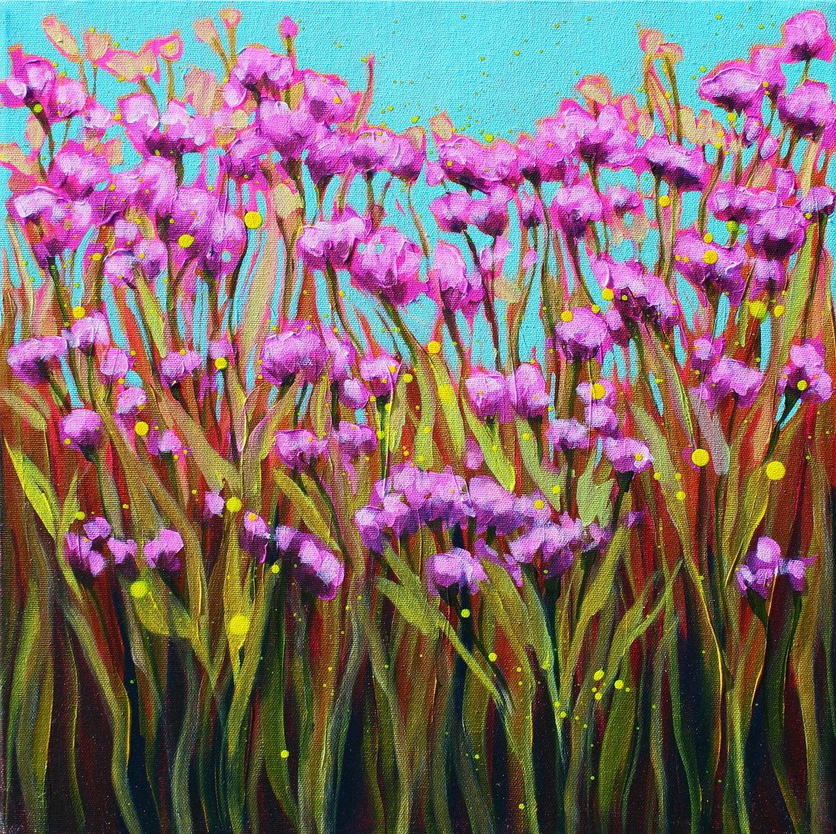 Impressionistic Botanical Acrylic Painting By Sage Mountain Studio, 16 X 16", Clear Spring Day, Original Artwork