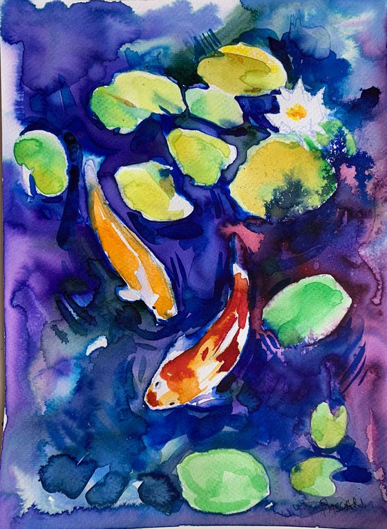 Waterlilies koi fish