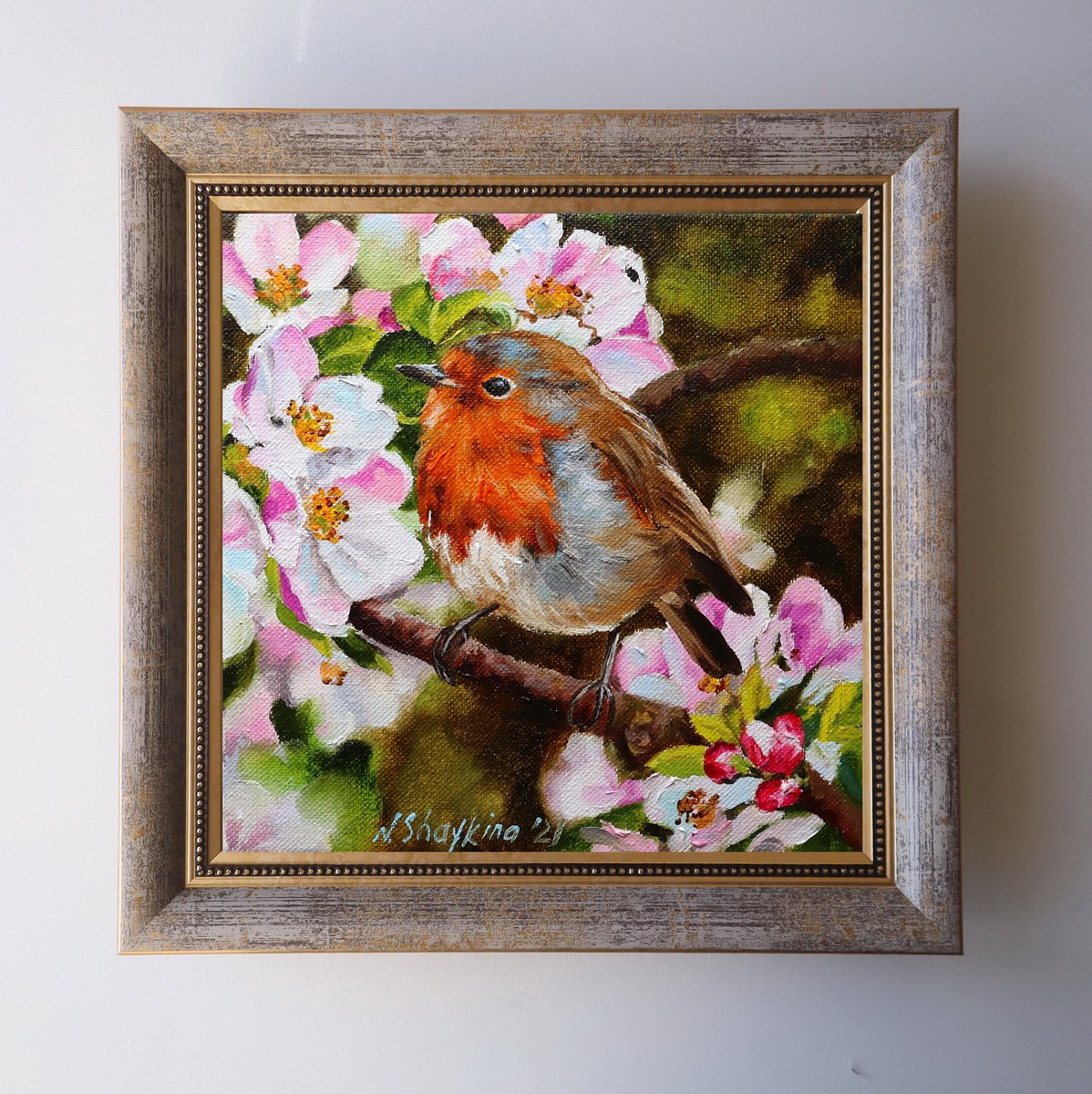 Photorealistic Animal Oil Painting By Natalia Shaykina, 10 X 10", Robin, Original Artwork