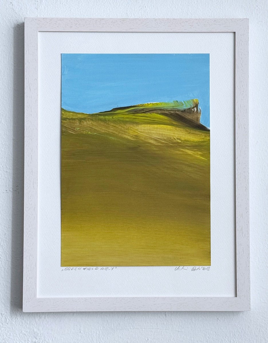 Organic Landscape Acrylic Painting By Katrin Roth, 9 X 13", Green Field 1018_4, Original Artwork