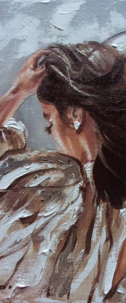 " LADY I ... " original painting wind romantic palette knife GIFT by Monika Luniak