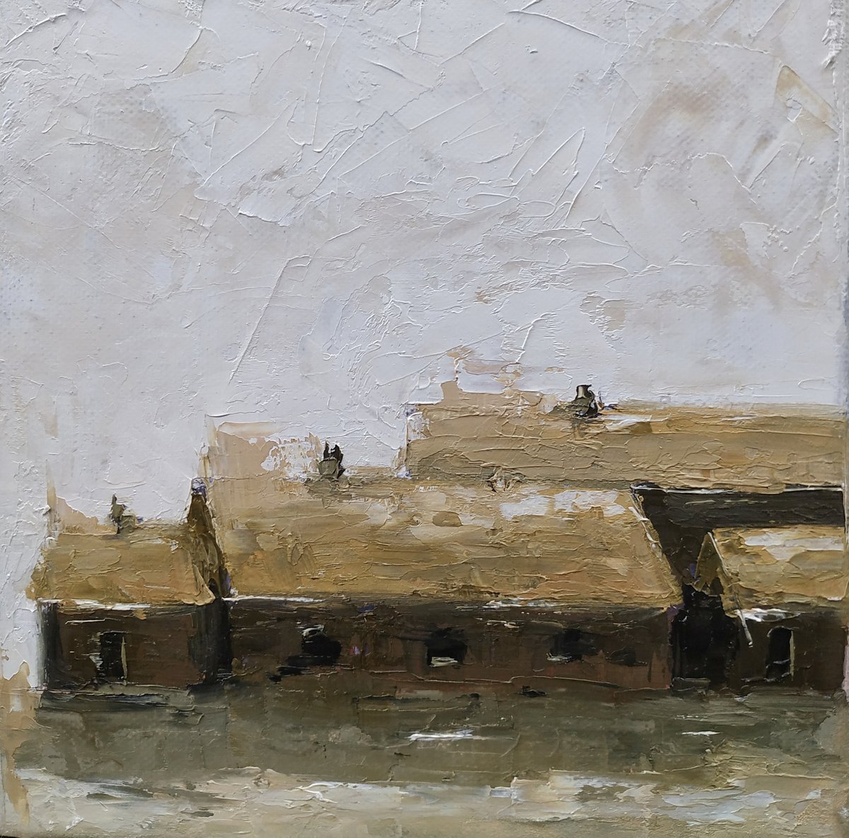 Old farm. Small oil painting on can as by Marinko Saric