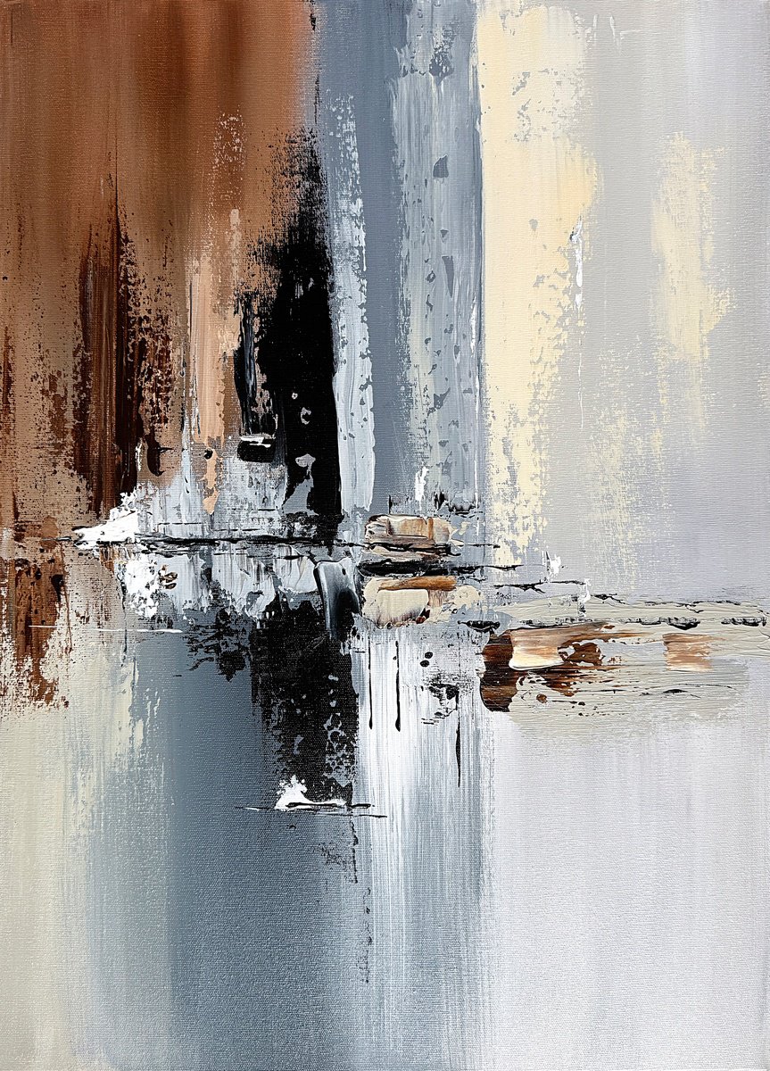 Organic Abstract Acrylic Painting By Tatiana Malinovscaia, 20 X 28", Urban Silence, Original Artwork