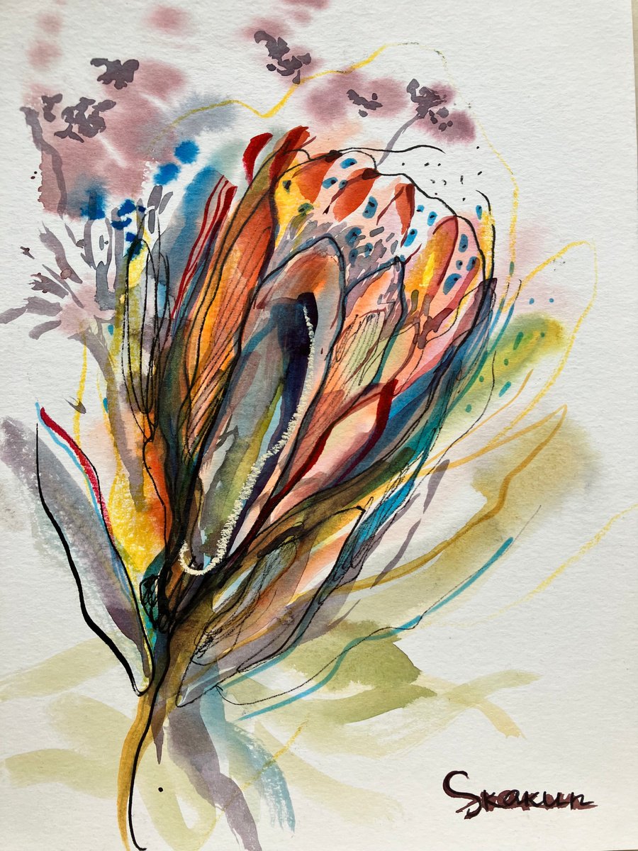 Expressive Botanical Watercolour By Mari Skakun, 8 X 11", Spring Flower, Original Artwork