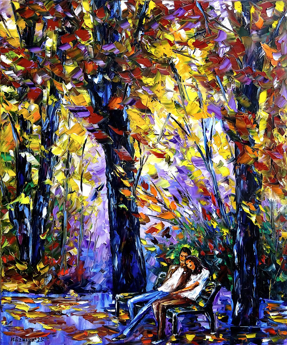 Couple On The Bench By Mirek Kuzniar, 20 X 24, Artwork For Sale On Artfinder