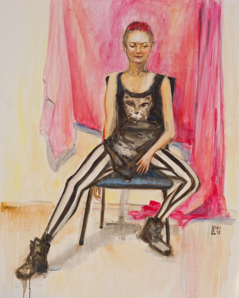 Girl In Striped Leggings by Liudmila Pisliakova