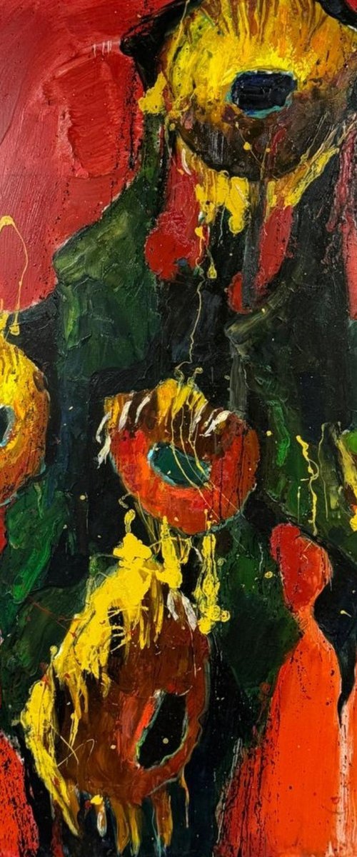 Sunflowers against a Red Background by Mher Chatinyan