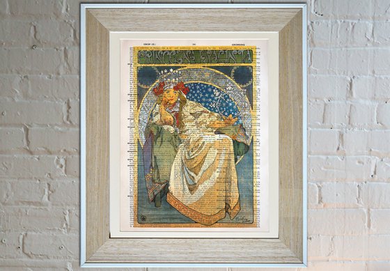 Princess Hyacinth - Collage Art Print on Large Real English Dictionary Vintage Book Page