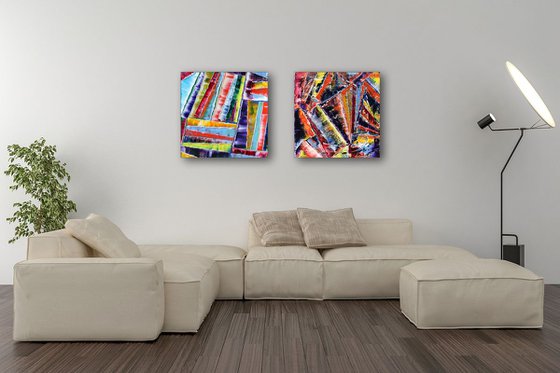 "Thick As Thieves" - FREE USA SHIPPING - Original Large PMS Abstract Diptych Oil Paintings On Canvas - 40" x 20"