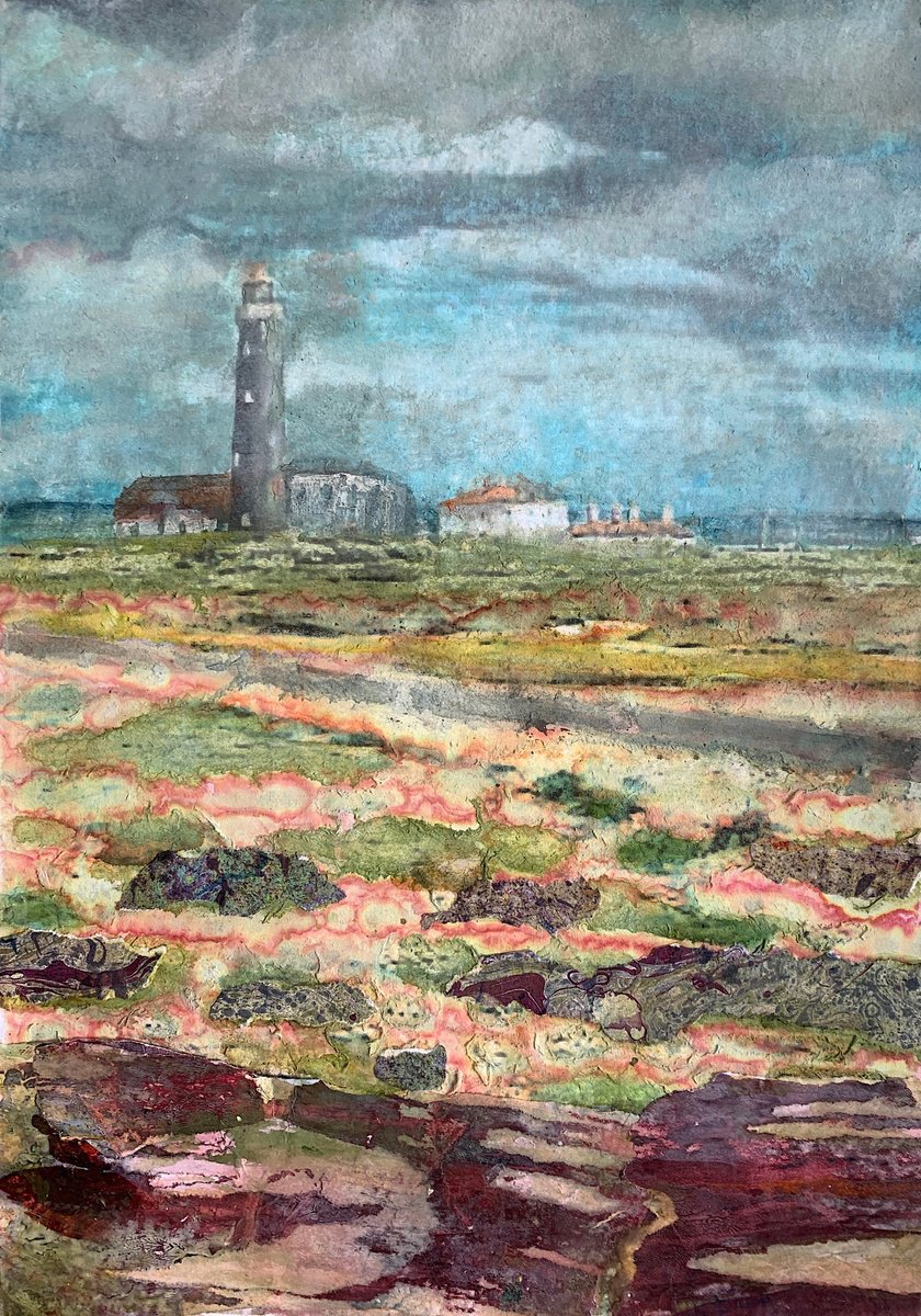 Impressionistic Landscape Painting By Suzsi Corio, 13 X 17", Dungeness Beach And Lighthouse, Original Artwork