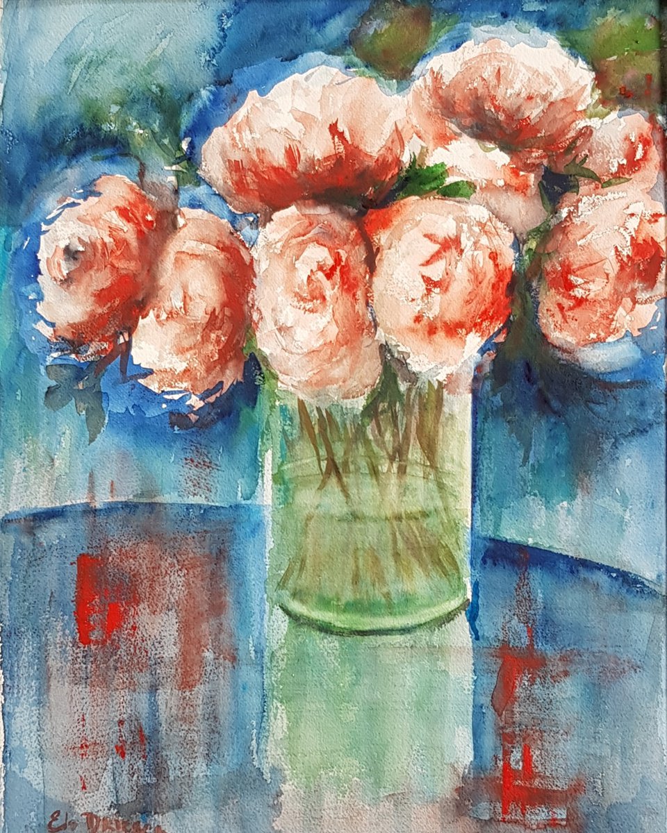 Impressionistic Botanical Watercolour By Els Driesen, 17 X 25, Beautiful Day, Original Artwork