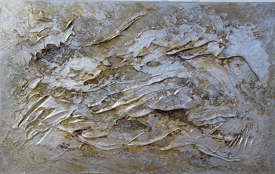 GOLDEN WAVES. Large Abstract Beige Gold Textured Painting. Modern Art Neutral Colors, Abstraction Landscape Contemporary Artwork for Living Room or Bedroom