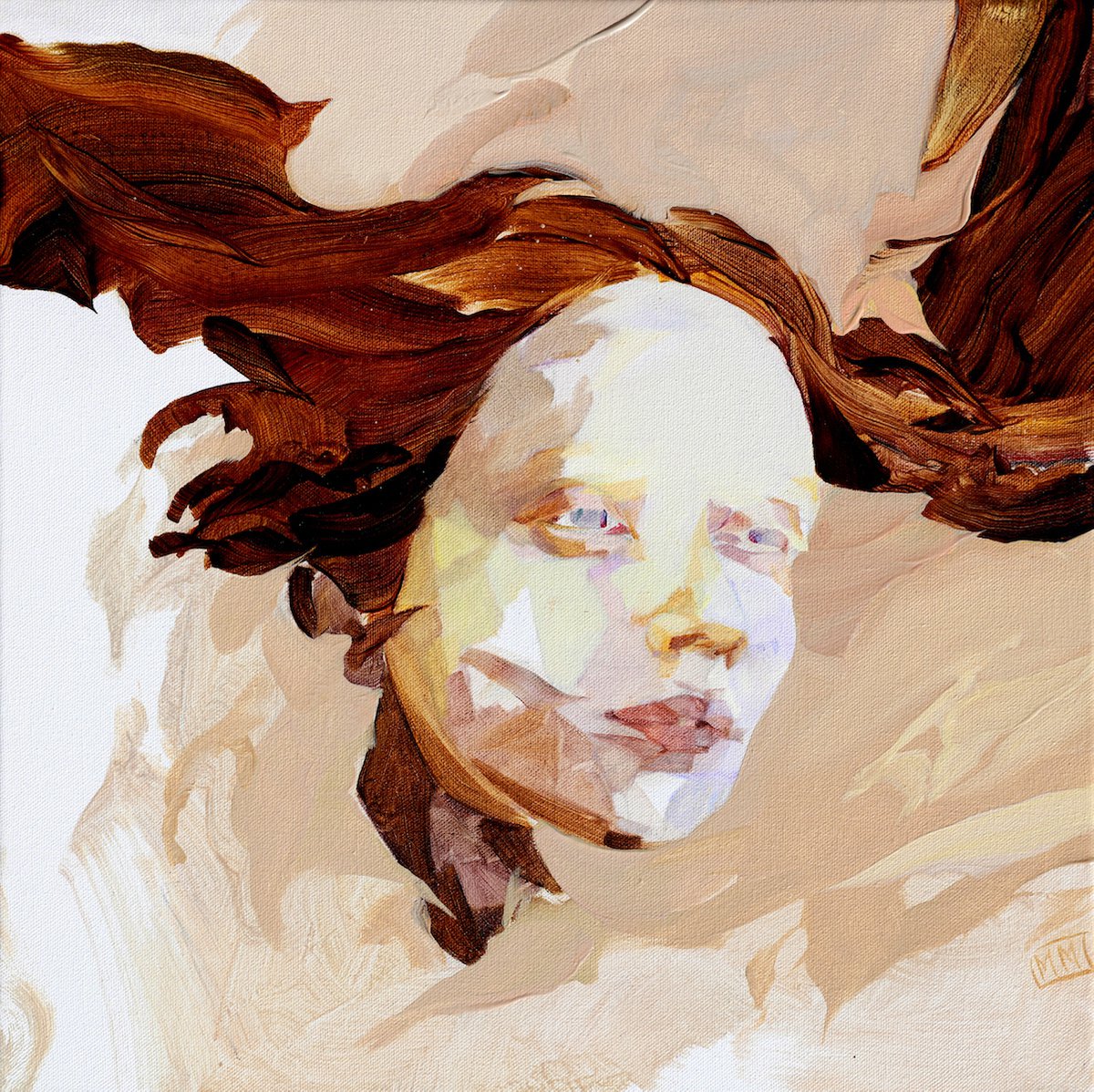 Expressive Portrait Oil Painting By Melinda Matyas, 16 X 16", Wind Of Change, Original Artwork