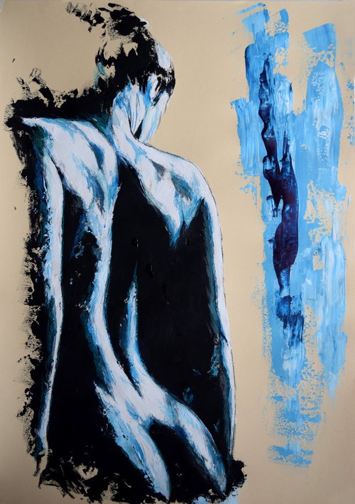 Her past  / Nude Modern on paper 70 cm x 50 cm by Anna Sidi-Yacoub