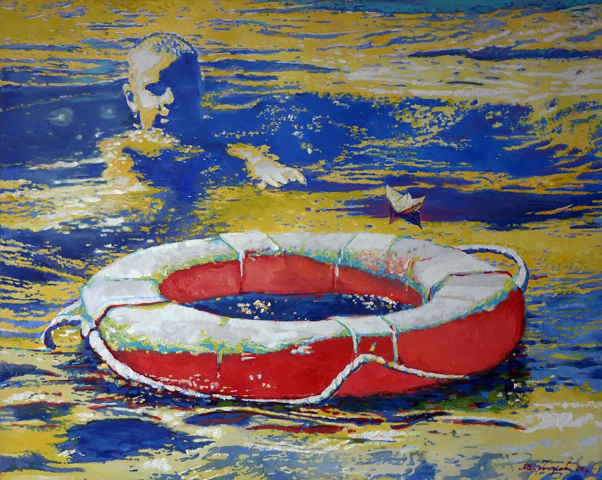 Urban And Pop Oil Painting , Lifebuoy In The Sea By Anatolii Varvarov, 47 X 39, Artwork For Sale On Artfinder
