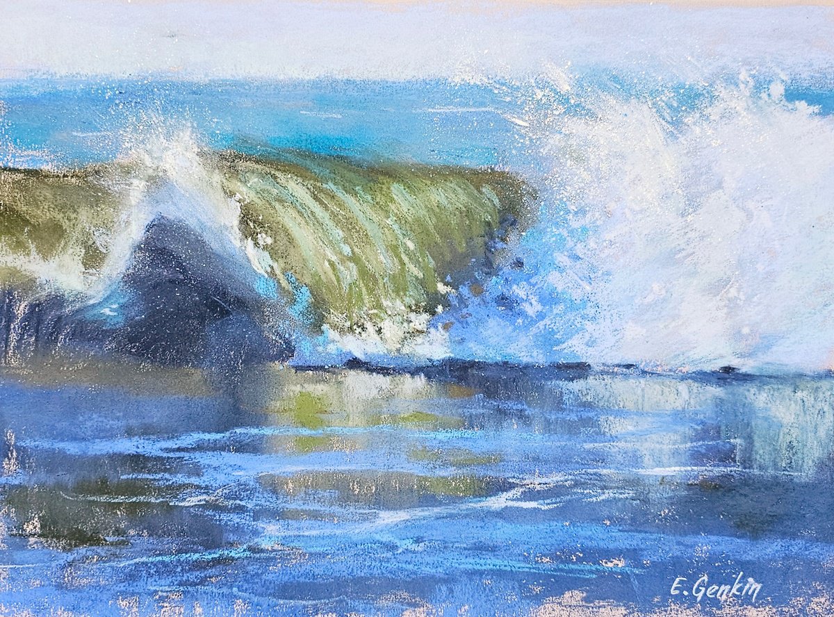Impressionistic Landscape Pastel Drawing By Elena Genkin, 14 X 10, The Wave #20, Original Artwork