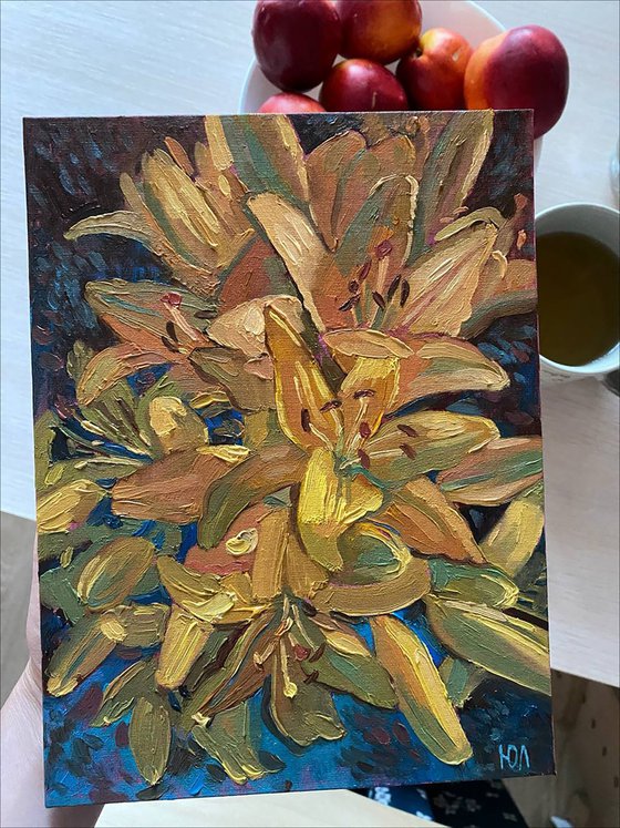 Golden lilies painting