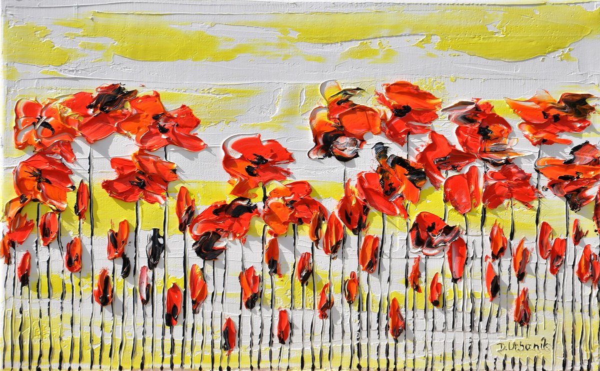 Impressionistic Botanical Oil Painting By Daniel Urbani?k, 16 X 10, Flora Poppies 1, Original Artwork